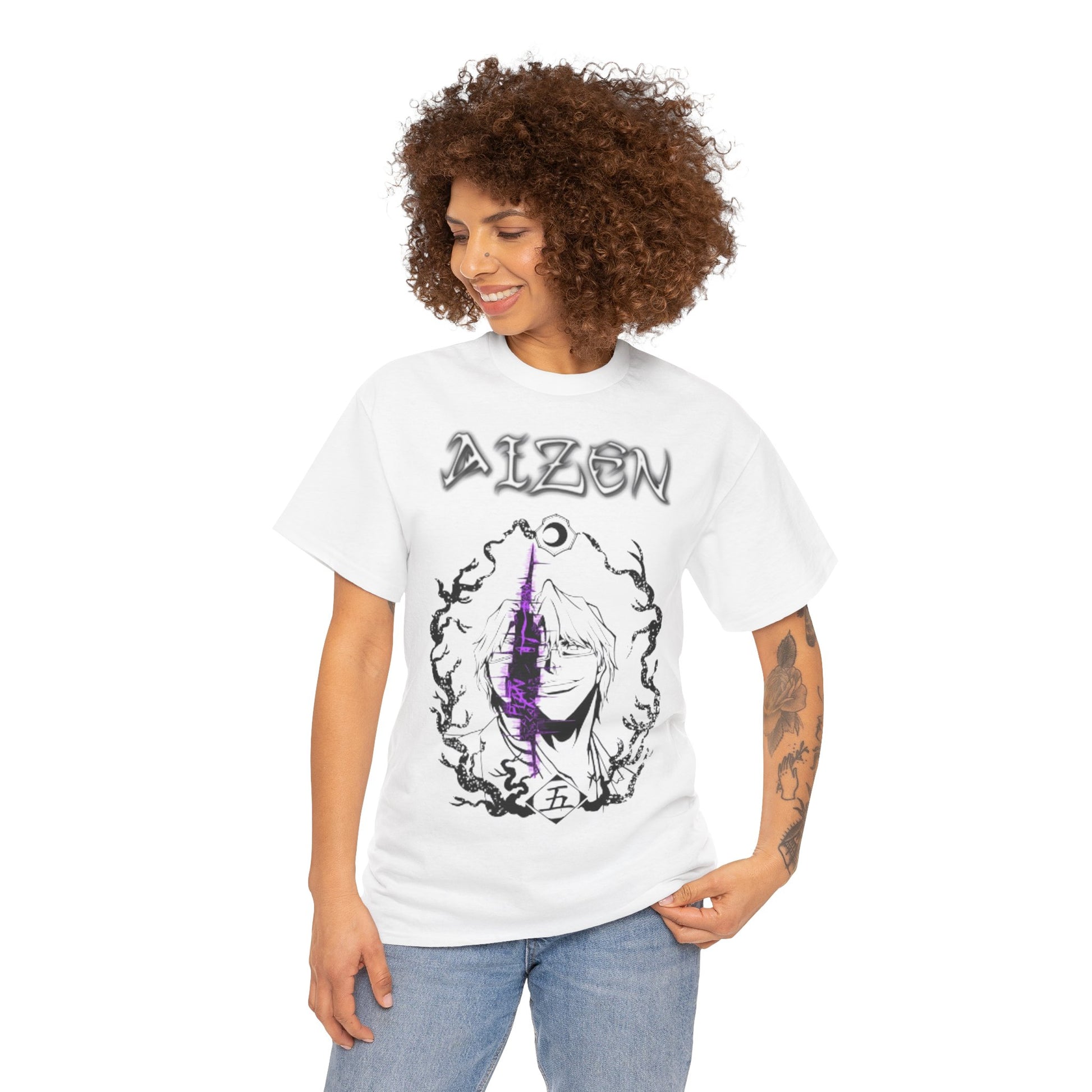 t-shirt manga bleach aizen blanc pour femme