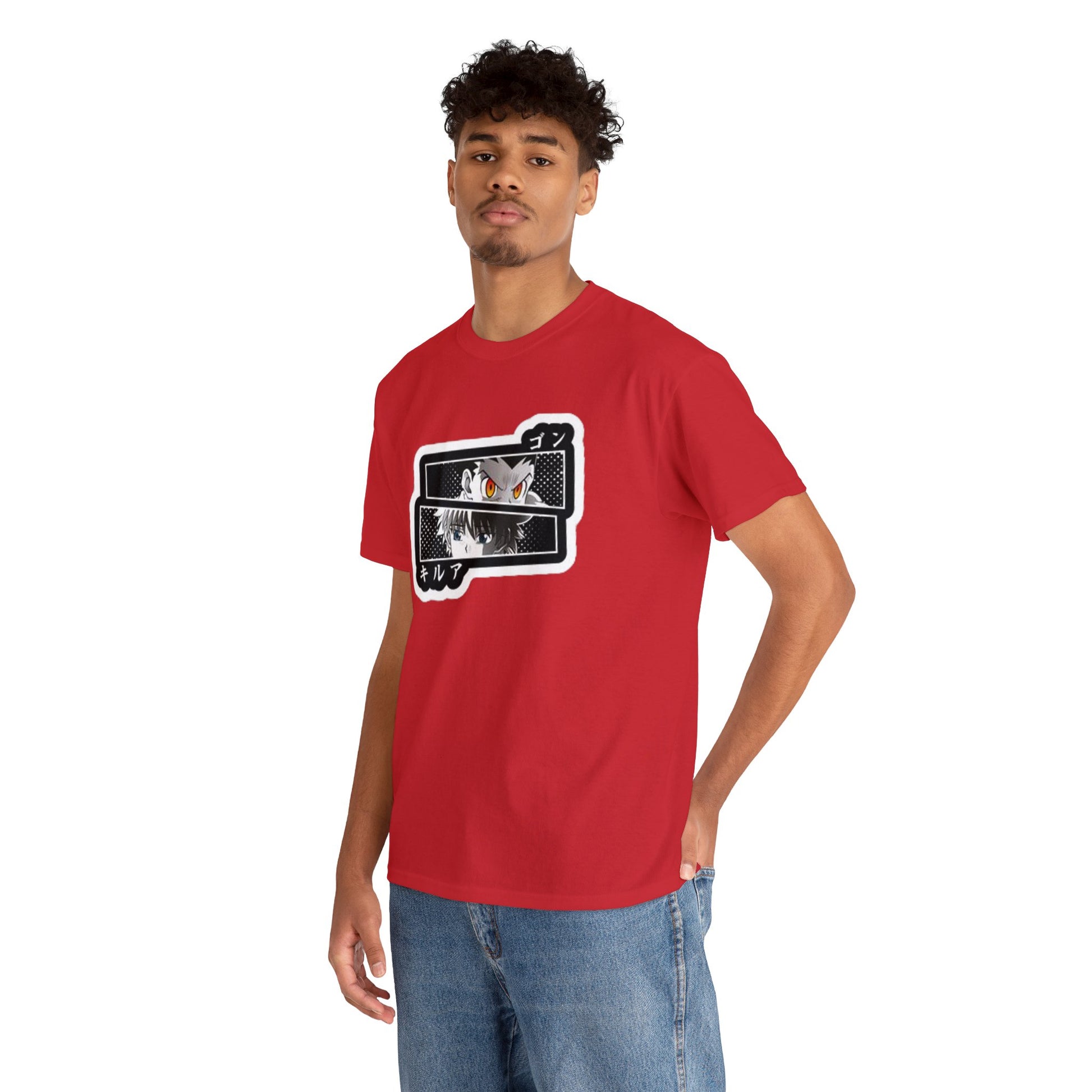 t-shirt manga hunter x hunter gon x kirua couleur rouge pour homme