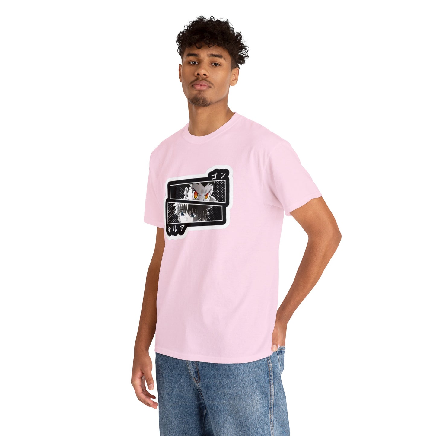 t-shirt manga hunter x hunter gon x kirua couleur rose homme