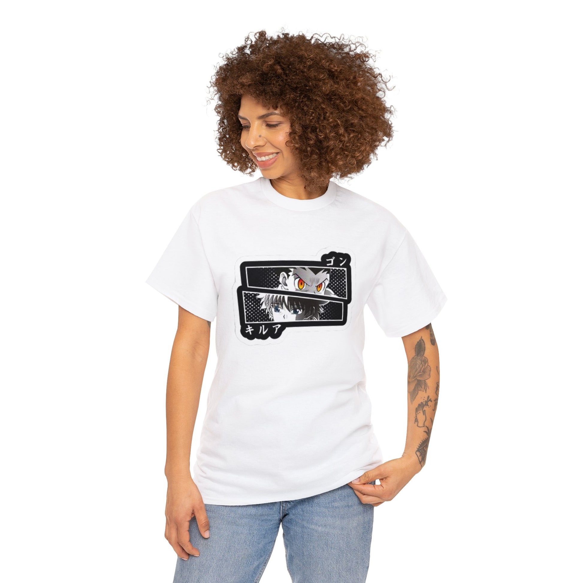 t-shirt manga hunter x hunter gon x kirua couleur blanc pour femme