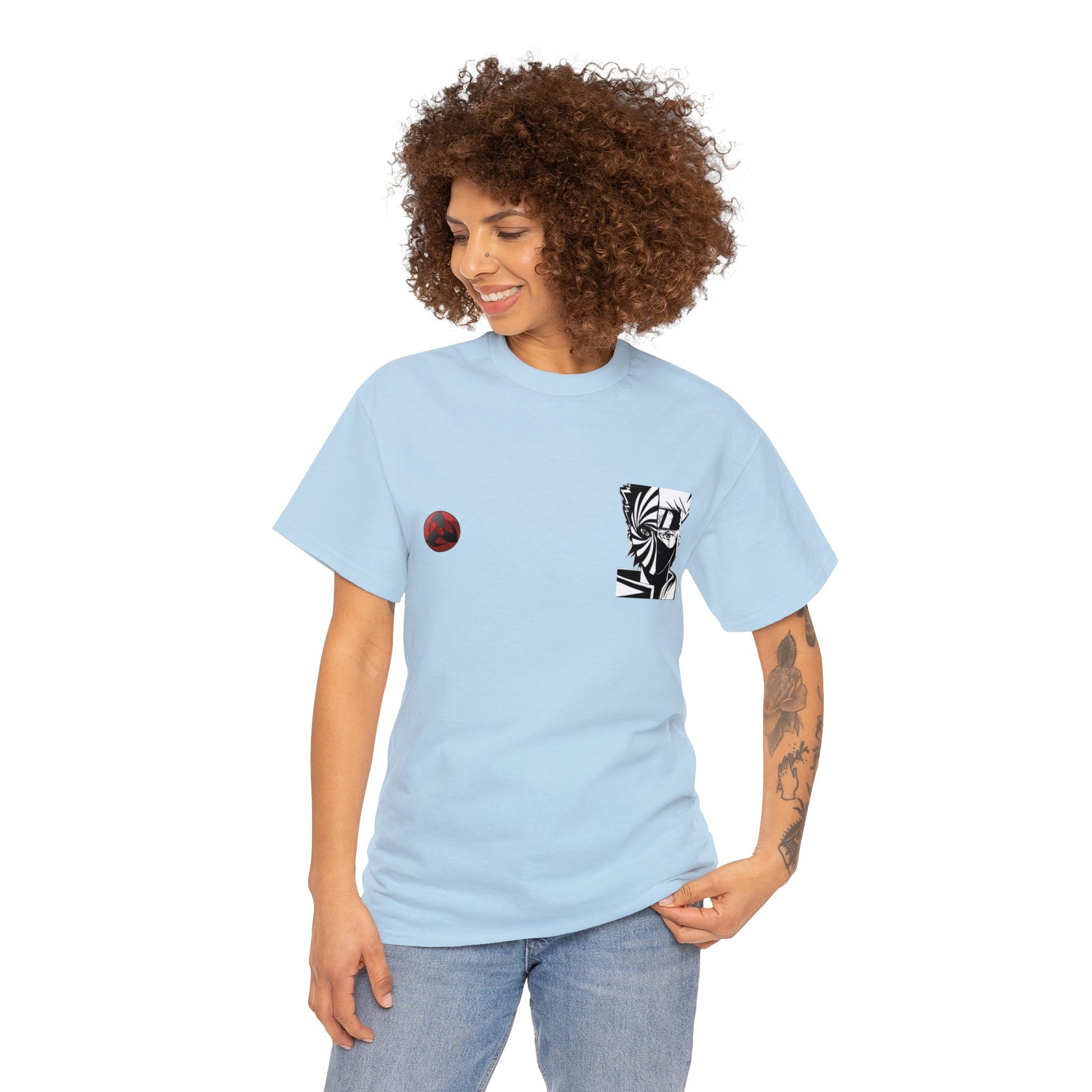 T-shirt manga naruto kakashi & obito bleu clair pour femme