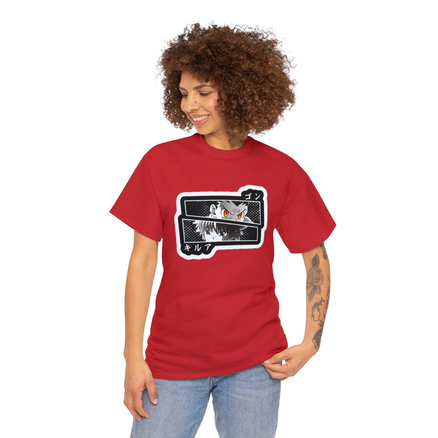 t-shirt manga hunter x hunter gon x kirua couleur rouge pour femme