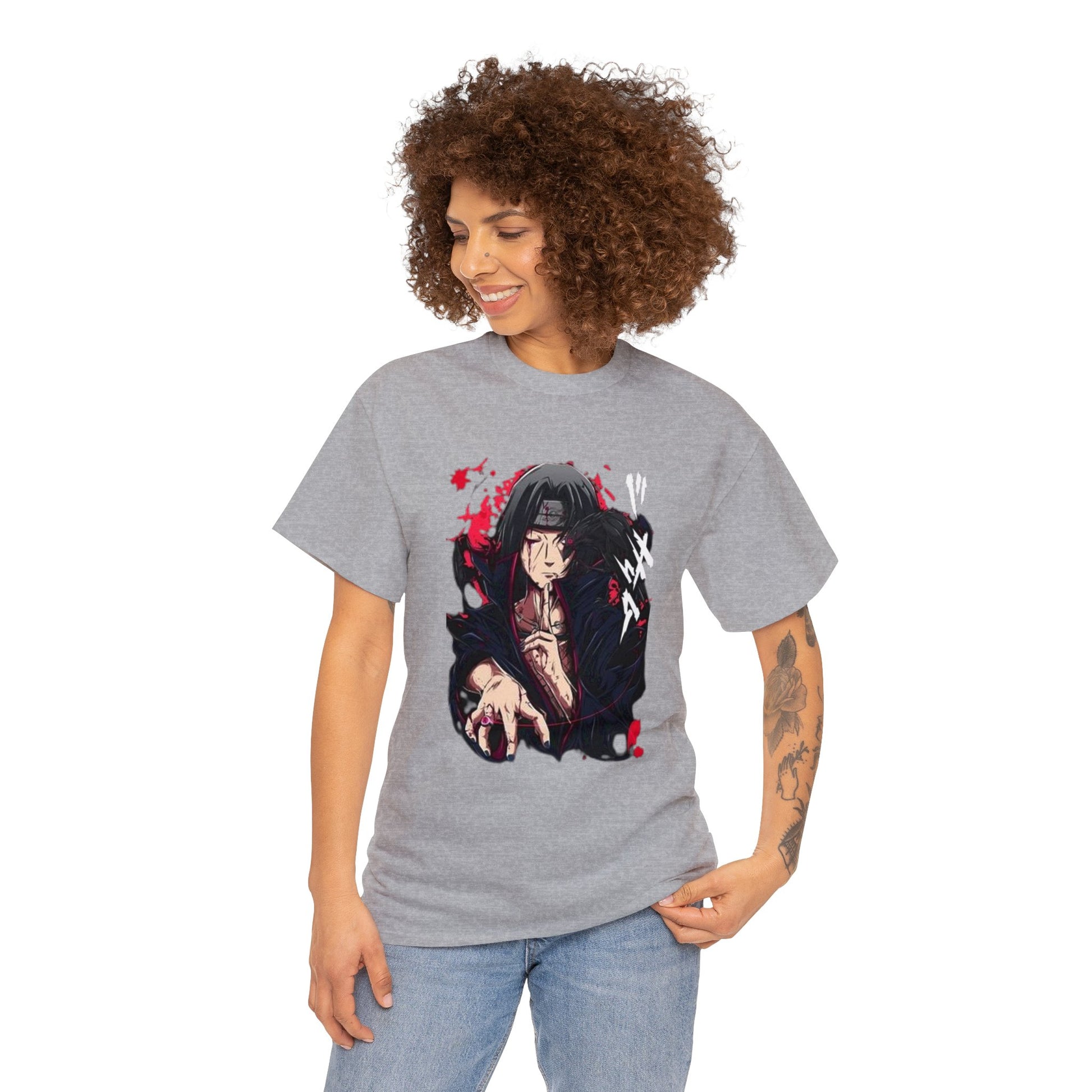 T-shirt manga naruto itachi akatsuki gris pour femme